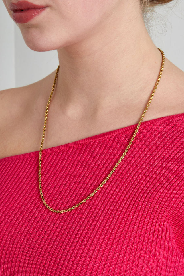 Gouden Gedraaide Heren- / Damesketting – Stoere Vlechtketting – 60 cm – Stainless Steel