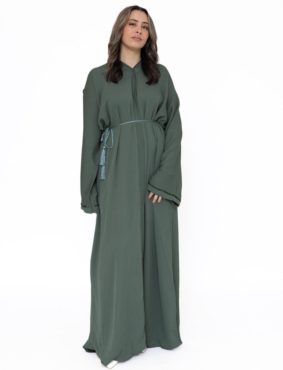 Groene Dubai abaya in kimonostijl – maten 56, 58 en 60 – foto 2