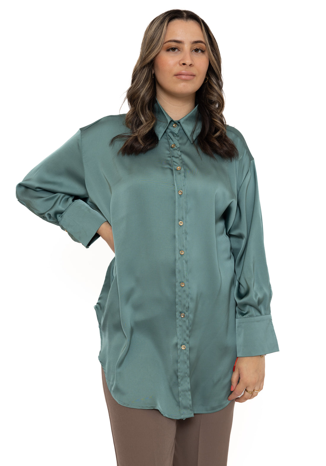 Alice blouse voor dames – in taupe, turquoise of lime – foto 5