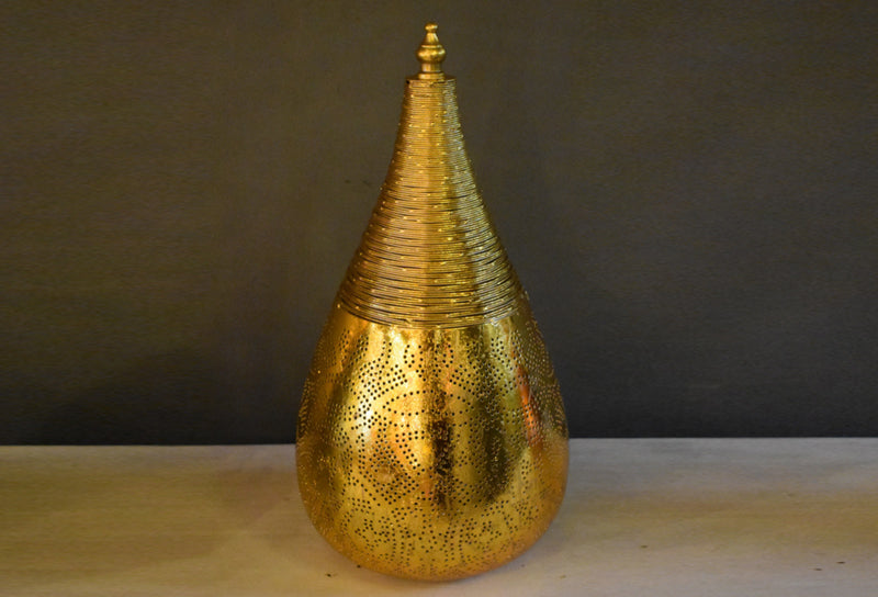 Oriental filigree style table lamp, teardrop - vintage gold