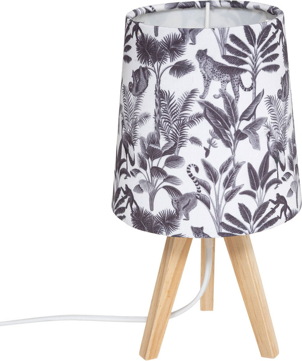 Atmosphera kinderlamp Jungle – tafellamp met dierenkap op houten driepoot