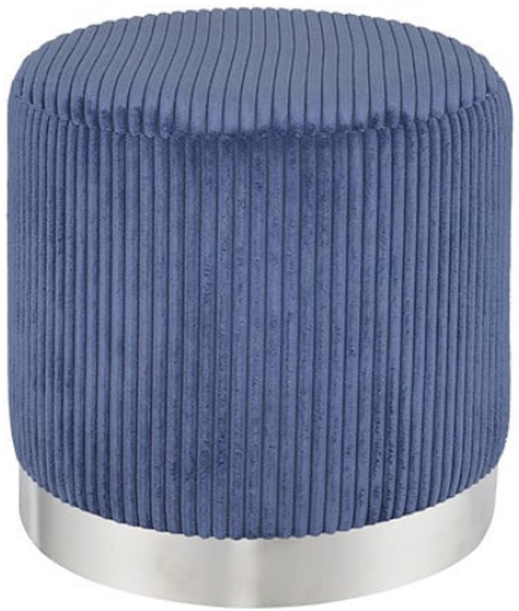 Atmosphera Sylia Corduroy Pouffe - Ø38xH38 cm - Ink Blue