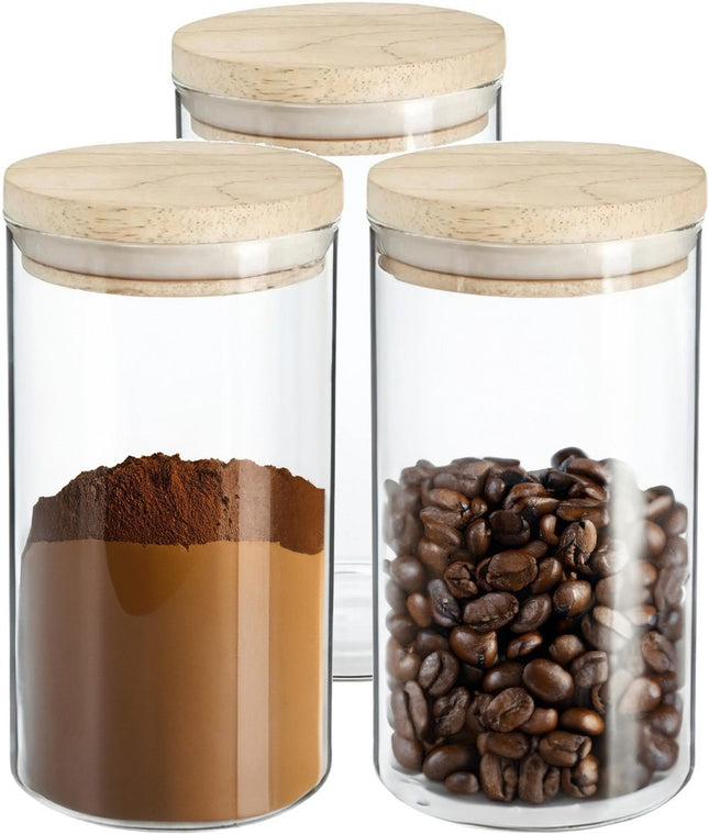 Secret de Gourmet voorraadpotten glas 1 liter, set van 3 – houten deksel