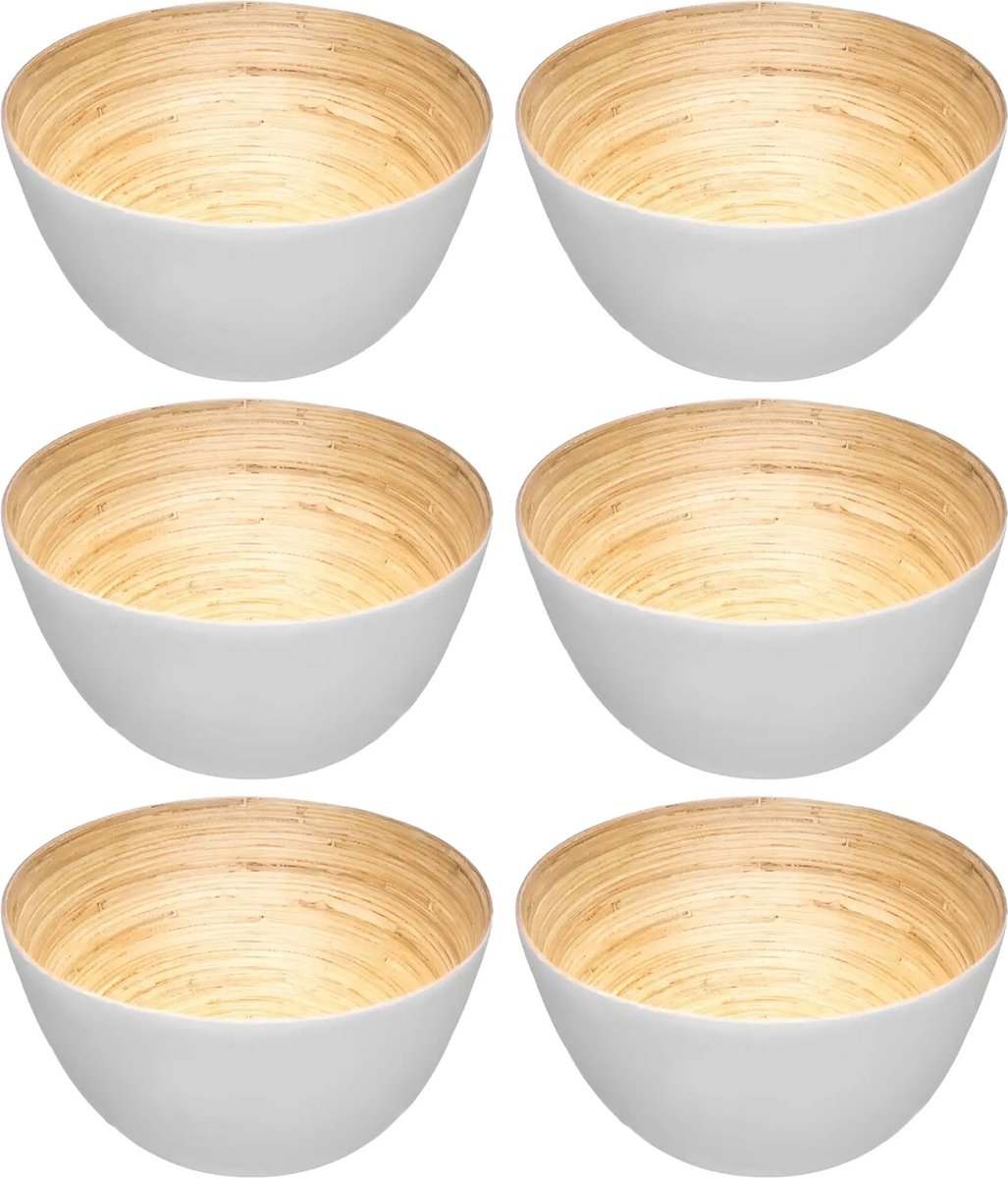 Secret de Gourmet - 6x - Slakom / serveer schaaltjes - bamboe wit - D17 cm
