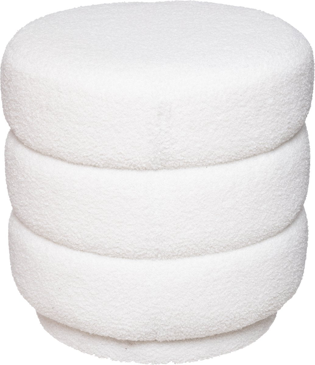 Pouf luxe Atmosphera velours Sinan - Teddy blanc - H40 cm - Velours - Velours - Repose-pieds