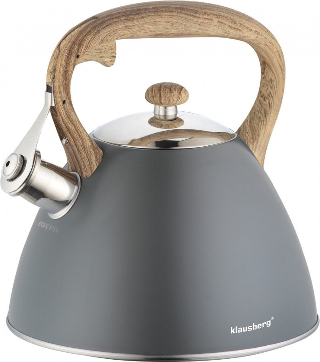 Klausberg KB-7297 fluitketel grijs – RVS, 3 liter, alle warmtebronnen