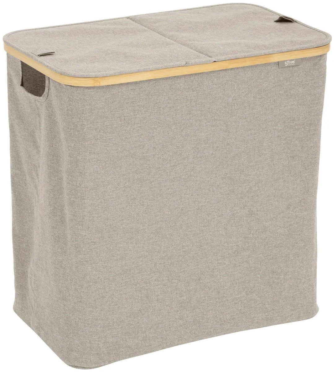 5Five dubbele wasmand Tidy Box met deksel – 2 vakken, beige, 80 liter