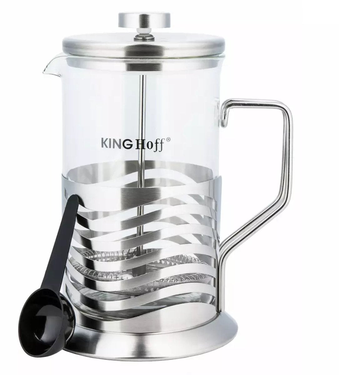 Kinghoff Théière en verre et acier inoxydable - 0,8 litre - Saveur riche et facilité d'utilisation - Compatible lave-vaisselle
