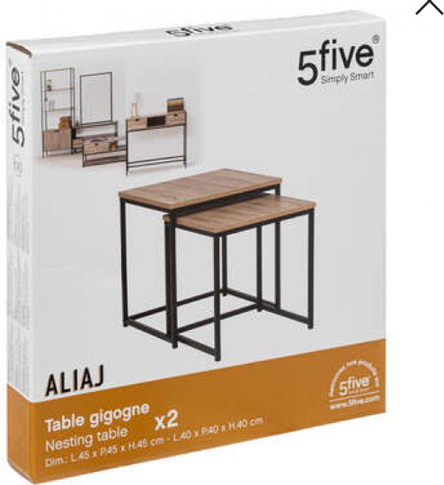5Five bijzettafel set van 2 – metalen onderstel, houten tafelblad, zwart/bruin