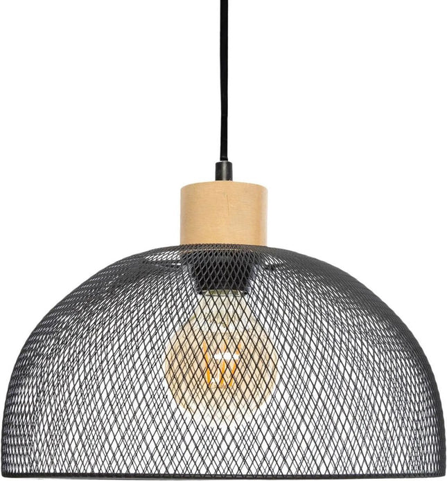 Atmosphera hanglamp Sam – zwart metaal met hout, Ø 30 cm, E27