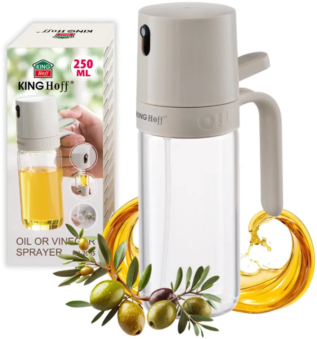 Kinghoff KH-2005 oliespray 250 ml – glazen olie- en azijnsprayer, beige