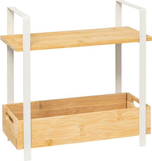 5Five Ordera Opbergbal met plank bamboe - 2 niveau's - 30 x 14 x 30 cm - Wit / Beige