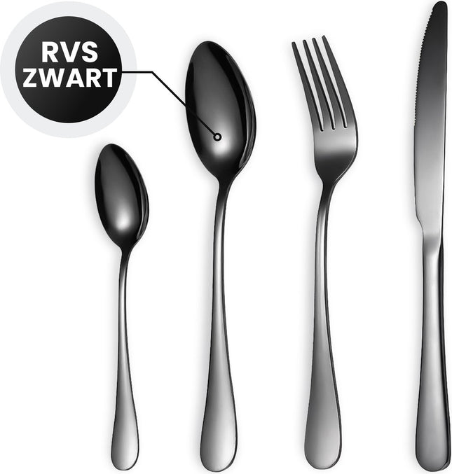 Bestekset 24-delig voor 6 personen – roestvrij staal, zwart, vintage look