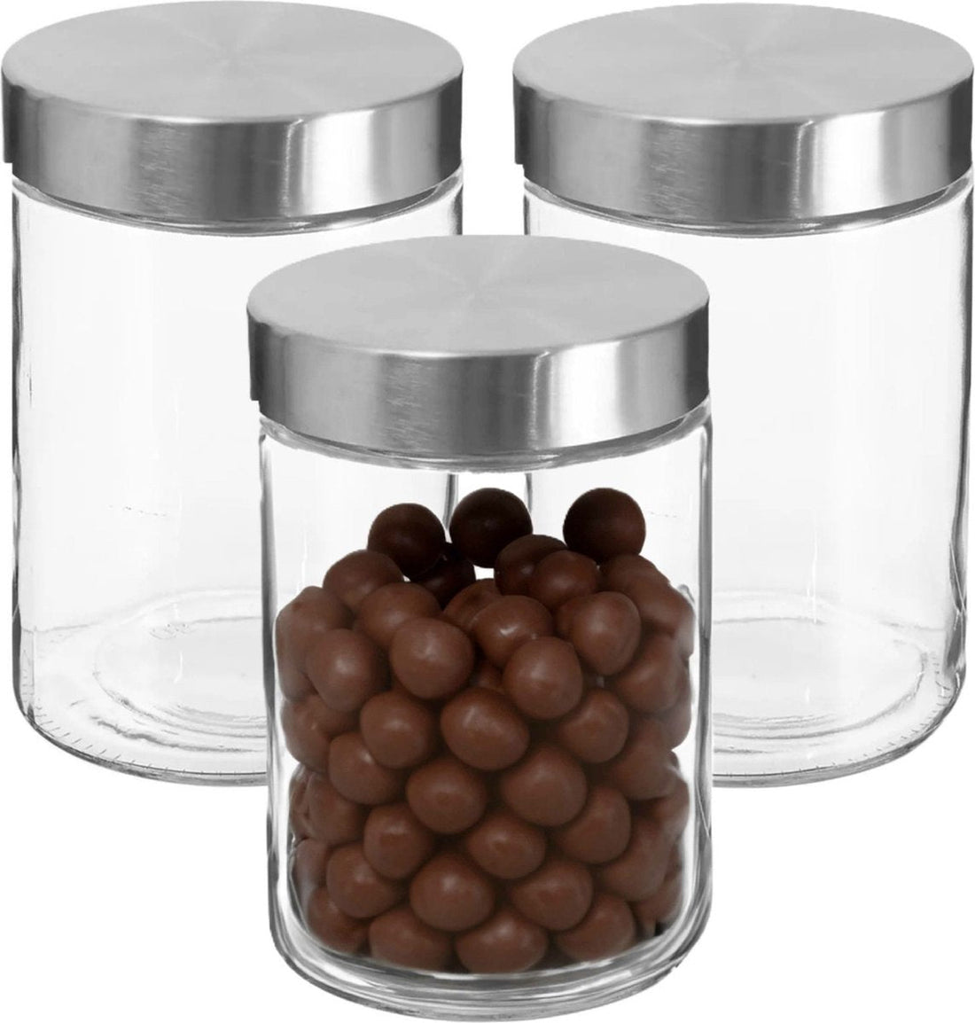 Secret de Gourmet voorraadpot glas met rvs deksel – set van 3, 1,2 liter