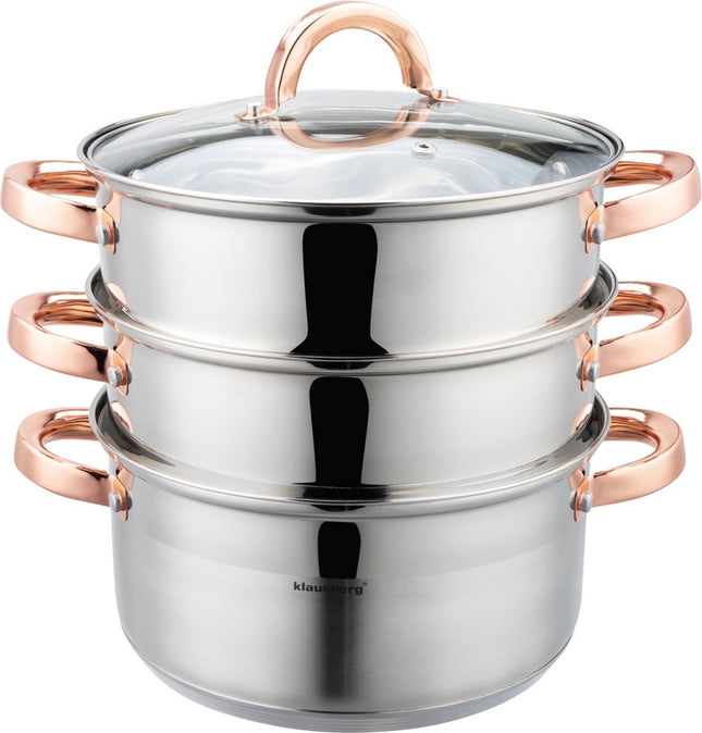 Klausberg 7732 stoompan 4-delig – rvs, Ø 22 cm, 4 liter, ook voor inductie