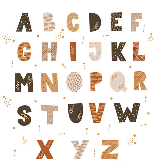 Sipo alfabet muurstickers – 4 vellen met letters A tot Z, 70 x 73 cm