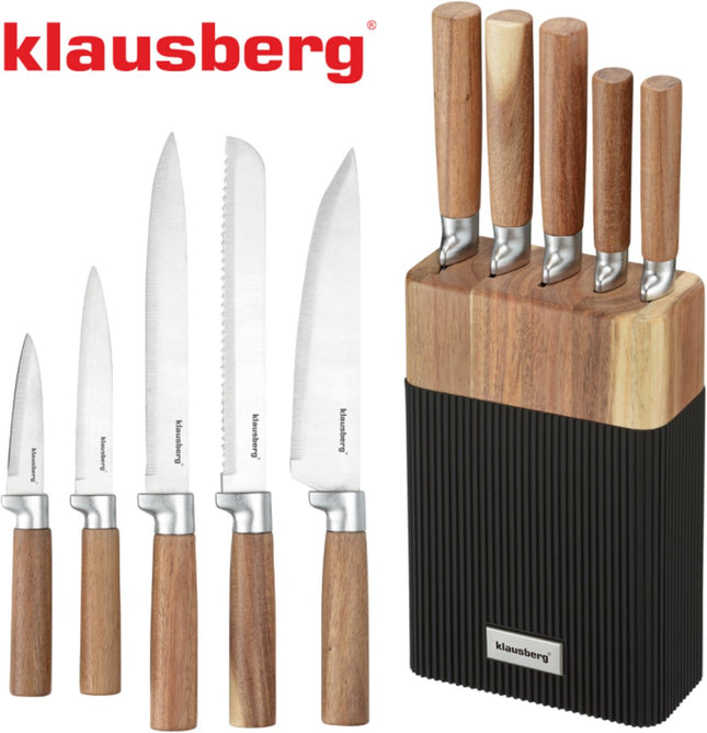 Klausberg KB-7981 messenset 6-delig – messenblok met 5 messen, acaciahout – foto 2
