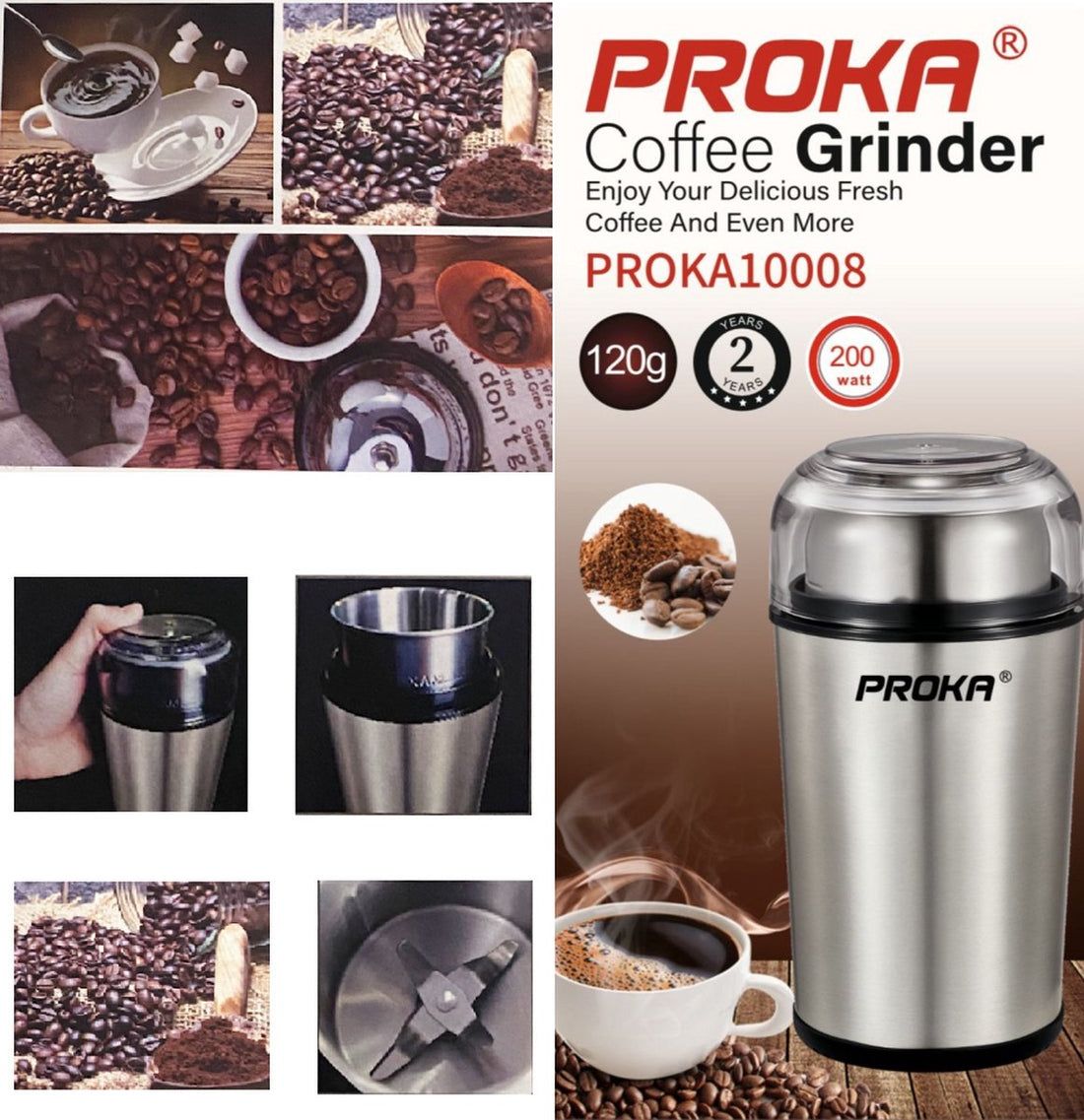Elektrische koffiemolen rvs 120 g – ook voor noten, lijnzaad en kruiden
