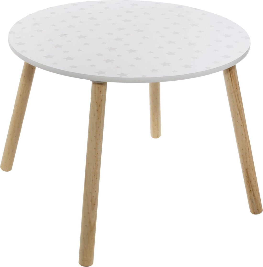 Kindertafel rond wit met print – speeltafel Ø 60 cm, MDF met houten poten