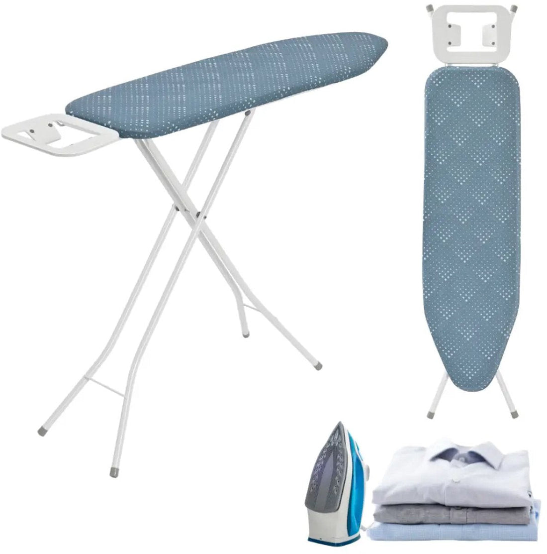 KINGHOFF KH-1938 Ironing Board – 107.5 x 30.5 cm – 4-height adjustable – With Iron Rest – blue – removable cover