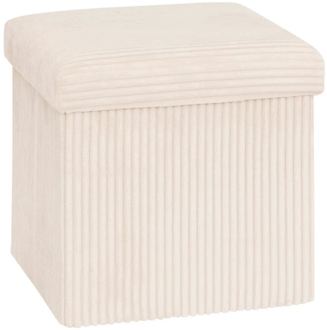 Essential Ribcord Ottoman / Pouffe - foldable - white - MDF/polyester - 38 x 38 cm - with storage - extra seating