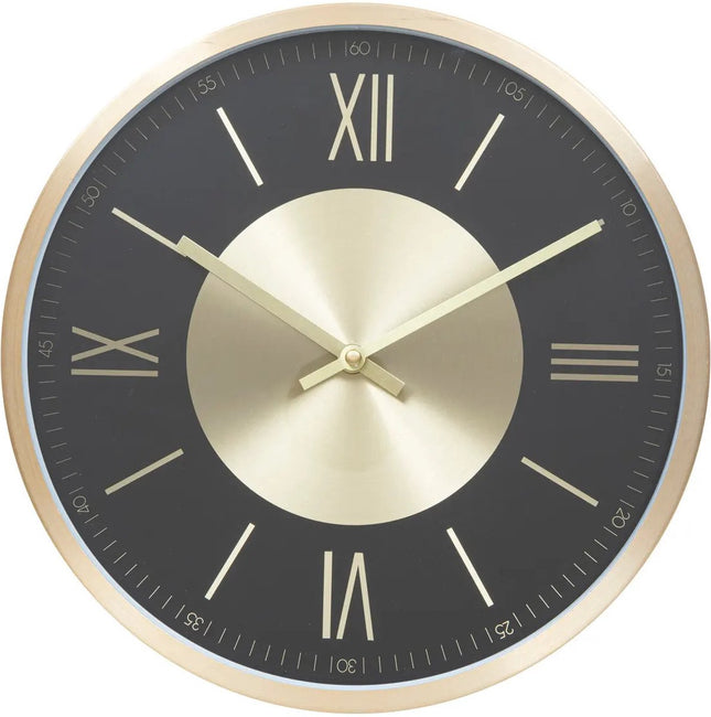 Atmosphera wandklok Roma Infinity – zwart en goud, Romeinse cijfers, Ø 30 cm