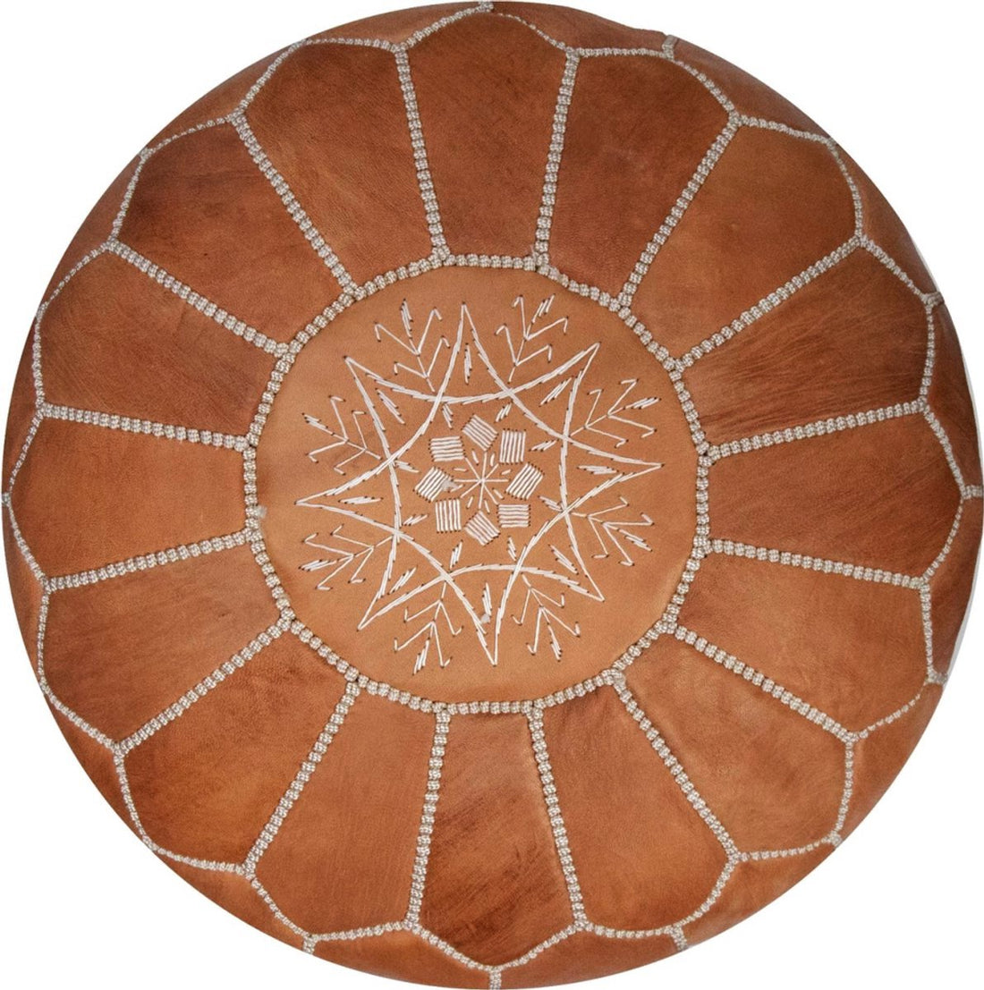 Marokkaanse leren poef rond, Ø 55 cm – handgemaakt, gevuld, natural tan
