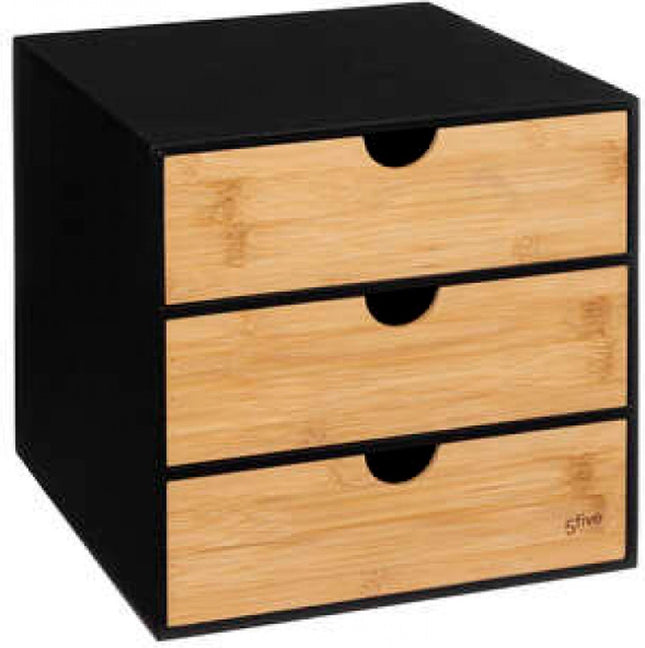 Bamboe ladenkastje met 3 lades – A4-formaat, zwart, 25 x 31 x 25 cm – foto 2