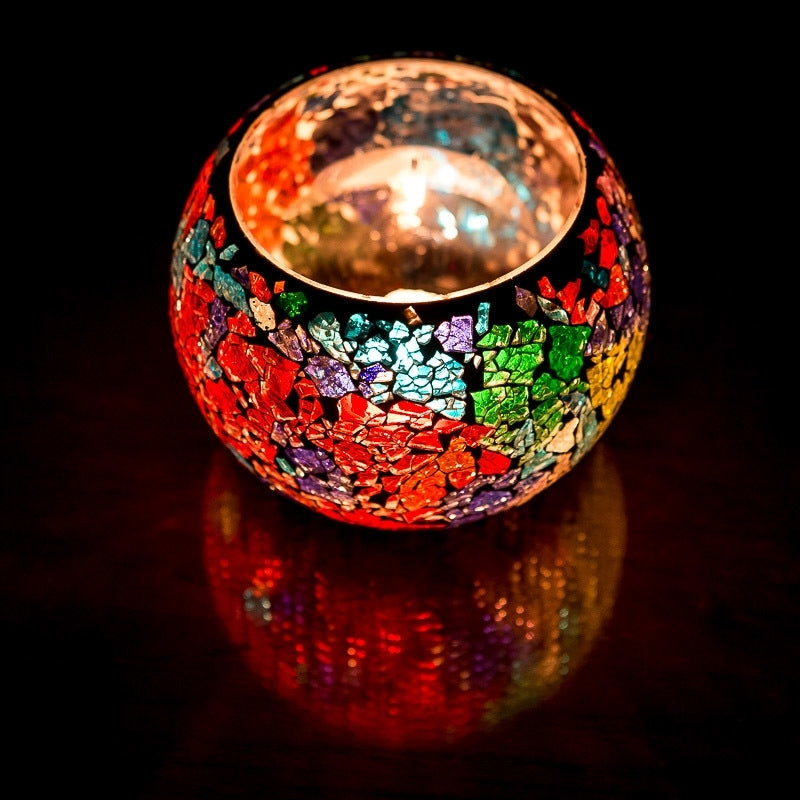 Photophore méditerranéen en verre craquelé – boule multicolore