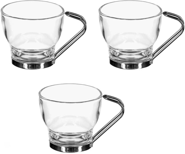 Glazen mokjes met metalen handvat – set van 3, 11 cl
