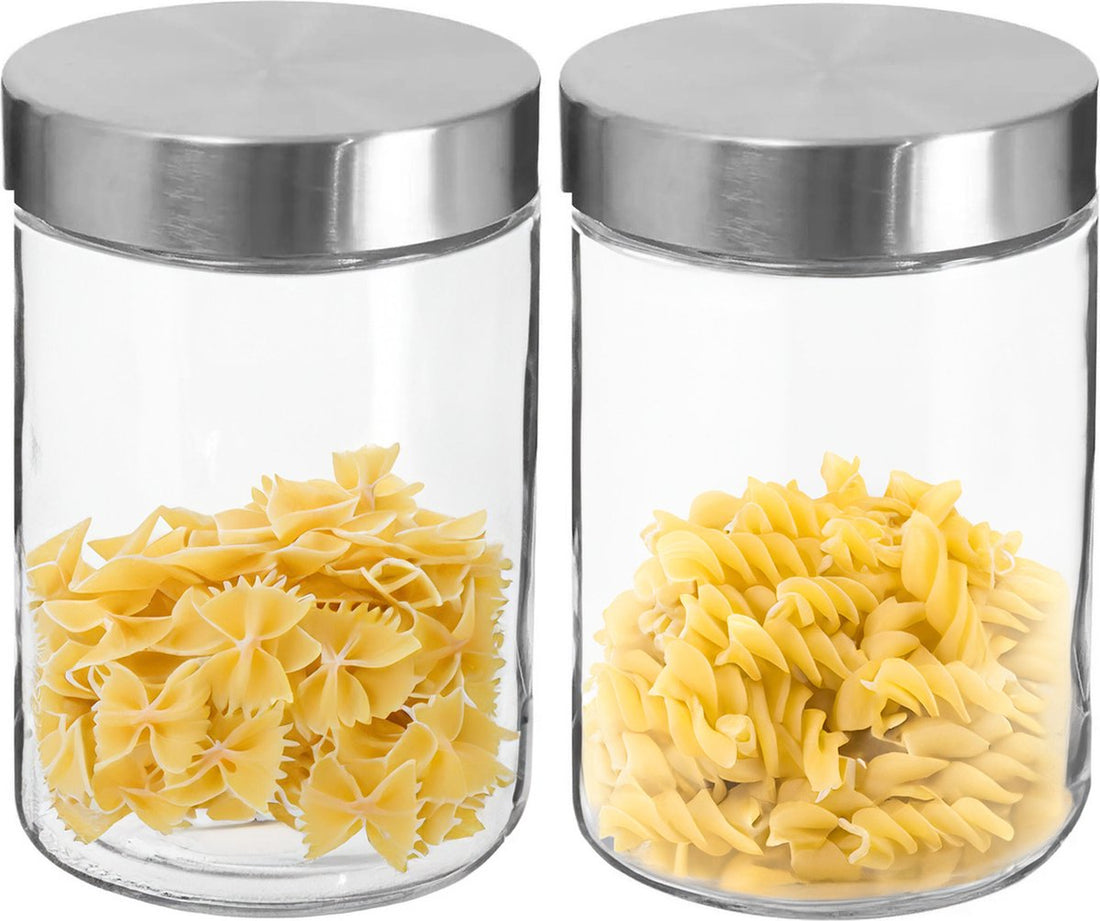 Secret de Gourmet voorraadpotten van glas met RVS schroefdop – 2 x 1,2 liter