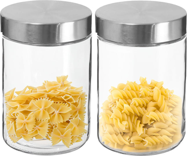 Secret de Gourmet voorraadpotten van glas met RVS schroefdop – 2 x 1,2 liter