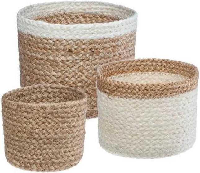 Atmosphera Kids jute opbergmanden, set van 3 – rond, naturel en wit