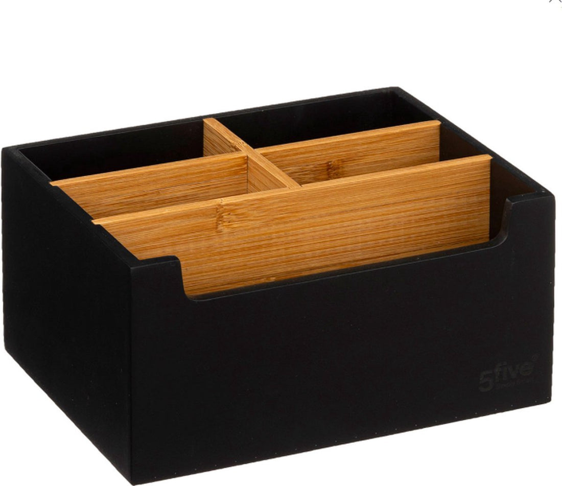 5Five make-up organizer zwart met bamboe – zonder lade, 5 vakken, 18 x 15 cm