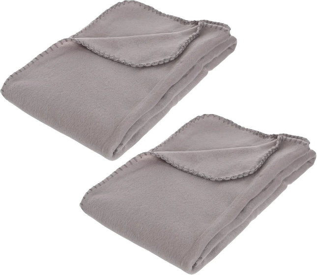 Atmosphera polar fleece deken, set van 2 – grijze plaid 125 x 150 cm