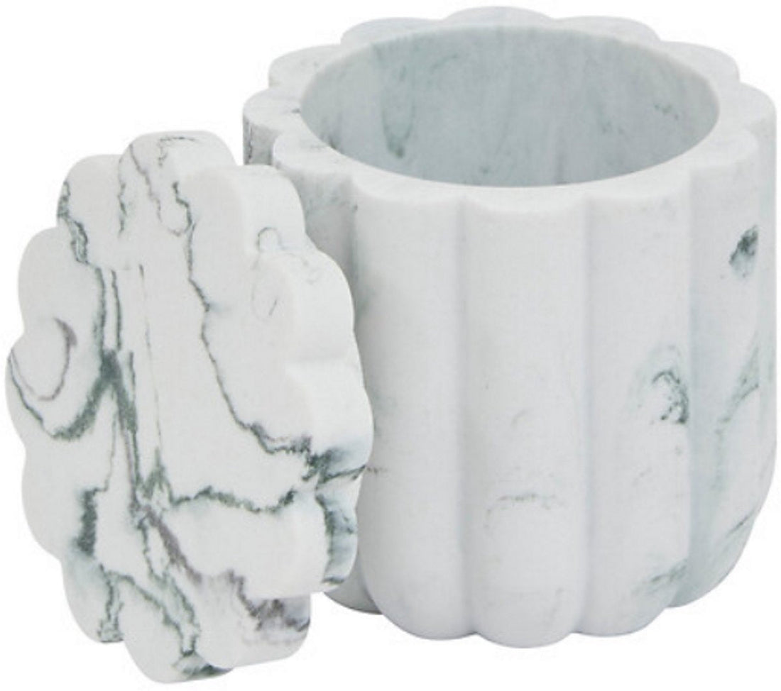 Marby wattenschijfjeshouder met deksel – wit marmerlook, Ø 9,1 x 9,6 cm