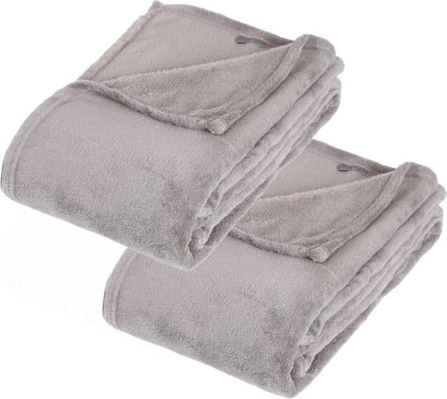 Atmosphera fleece deken harig, 2 stuks – lichtgrijze plaid, 130 x 180 cm