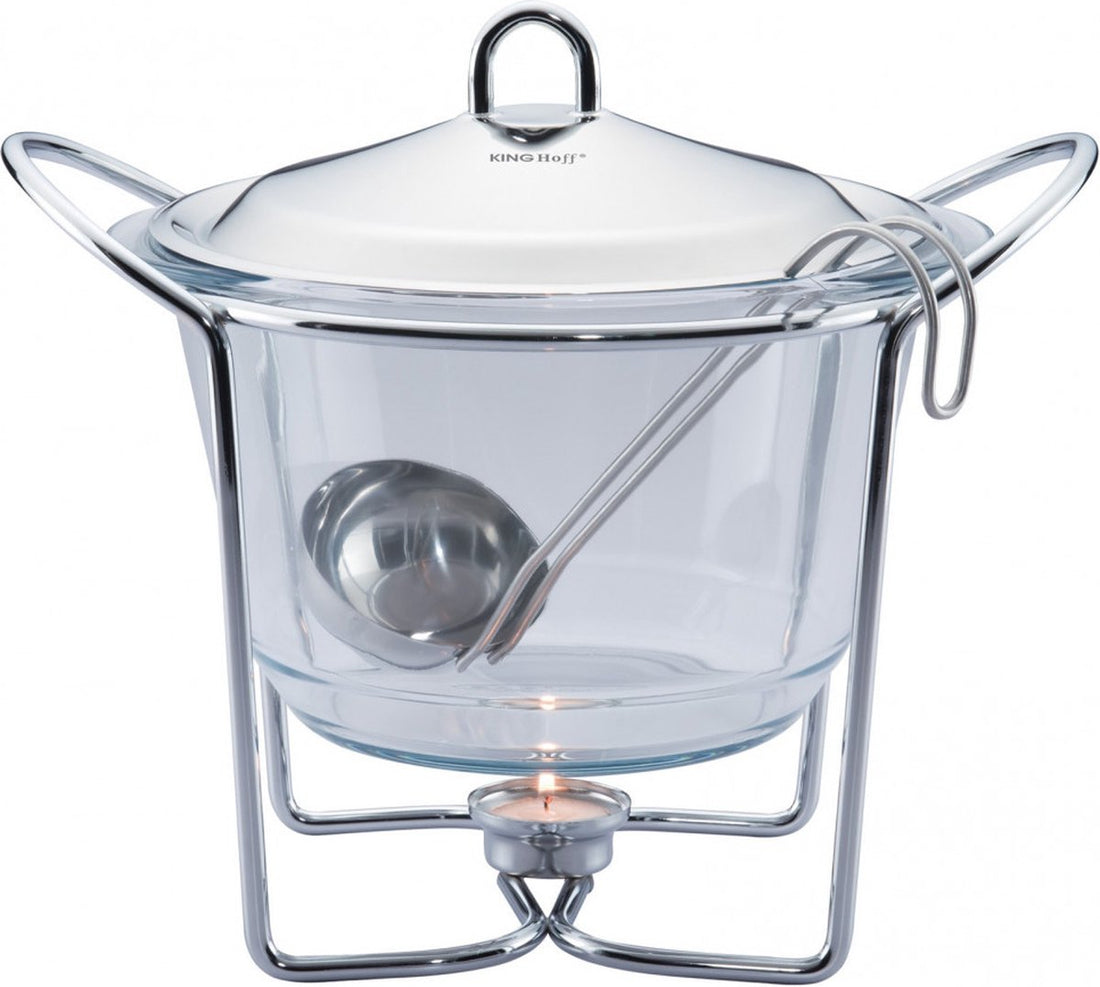 Kinghoff Top Choice voedselverwarmer – RVS met glazen schaal, 4,1 liter