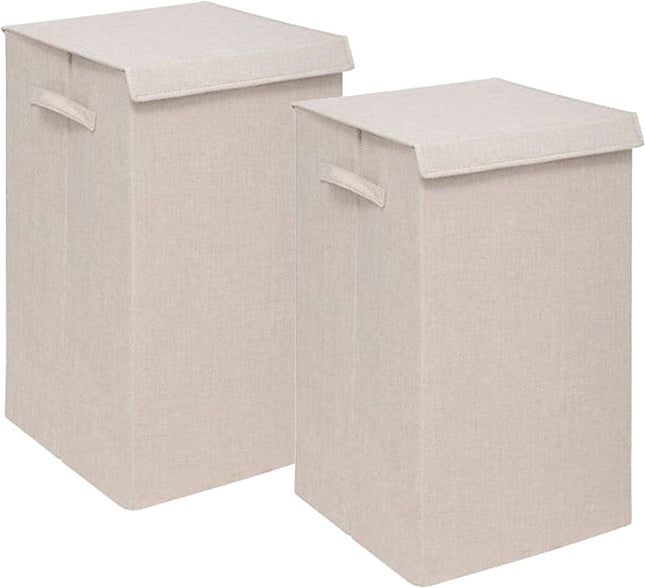 5Five Eureka sorteer wasmand - 2x - 74 liter - beige - 37 x 37 x 60 cm - MDF / Polyester stof - met afsluitklep