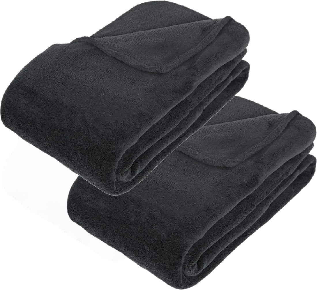 Atmosphera grote fleece deken voor de bank – 2 stuks, antraciet, 180 x 230 cm