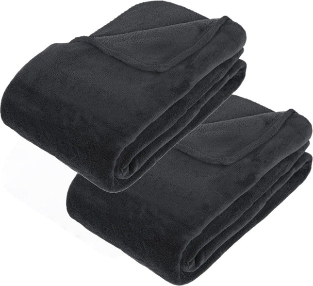 Atmosphera grote fleece deken voor de bank – 2 stuks, antraciet, 180 x 230 cm
