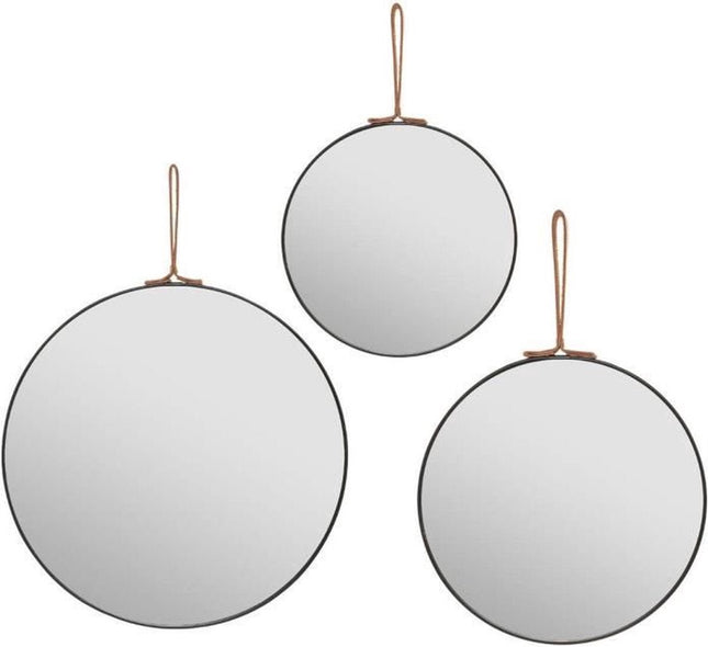 Atmosphera Lilou ronde wandspiegels – set van 3, zwart kunststof frame