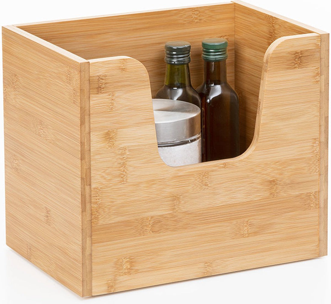 5Five stapelbare bamboe opberger met open vak – hoog, 31,5 x 21,5 x 26,5 cm