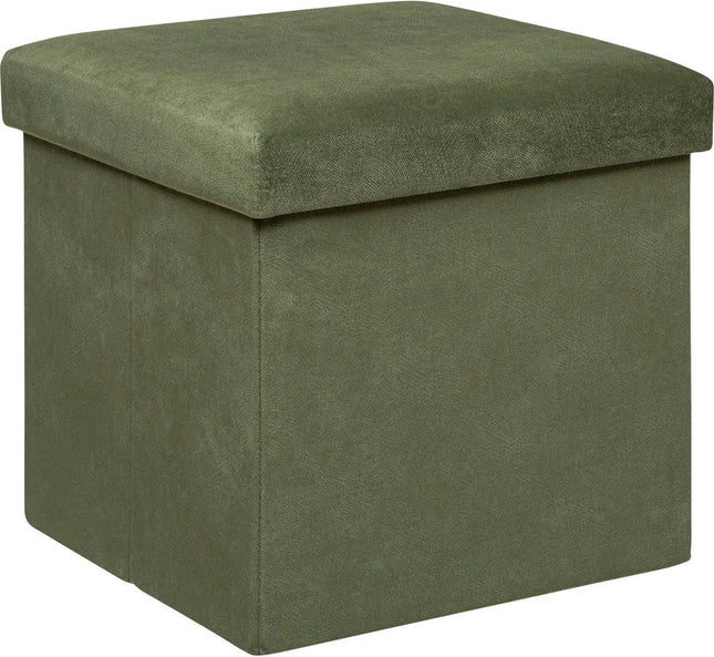 Atmosphera Poef / krukje / hocker Amber - Opvouwbare zit opslag box - fluweel Dennengroen - D38 x H38 cm - MDF / polyester