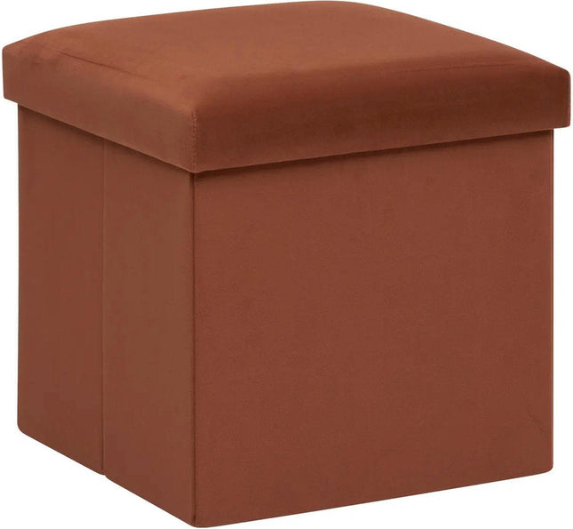 Atmosphera Poef / krukje / hocker Amber - Opvouwbare zit opslag box - fluweel roest bruin - D38 x H38 cm - MDF / polyester