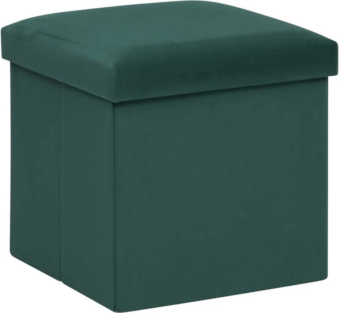 Atmosphera Poef / krukje / hocker Amber - Opvouwbare zit opslag box - fluweel smaragd groen - D38 x H38 cm - MDF / polyester