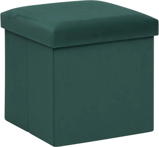 Atmosphera Poef / krukje / hocker Amber - Opvouwbare zit opslag box - fluweel smaragd groen - D38 x H38 cm - MDF / polyester