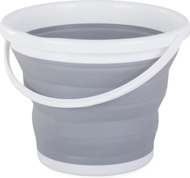 Opvouwbare emmer van siliconen – 10 liter, grijs/wit, met ophangbeugel