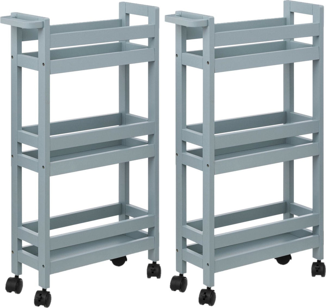 5Five smalle keukentrolley met 3 lagen – set van 2, ijsblauw, 75 cm