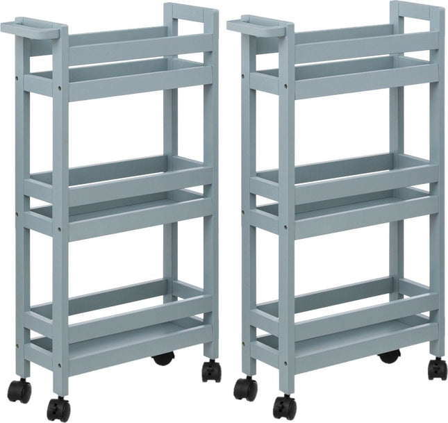 5Five smalle keukentrolley met 3 lagen – set van 2, ijsblauw, 75 cm